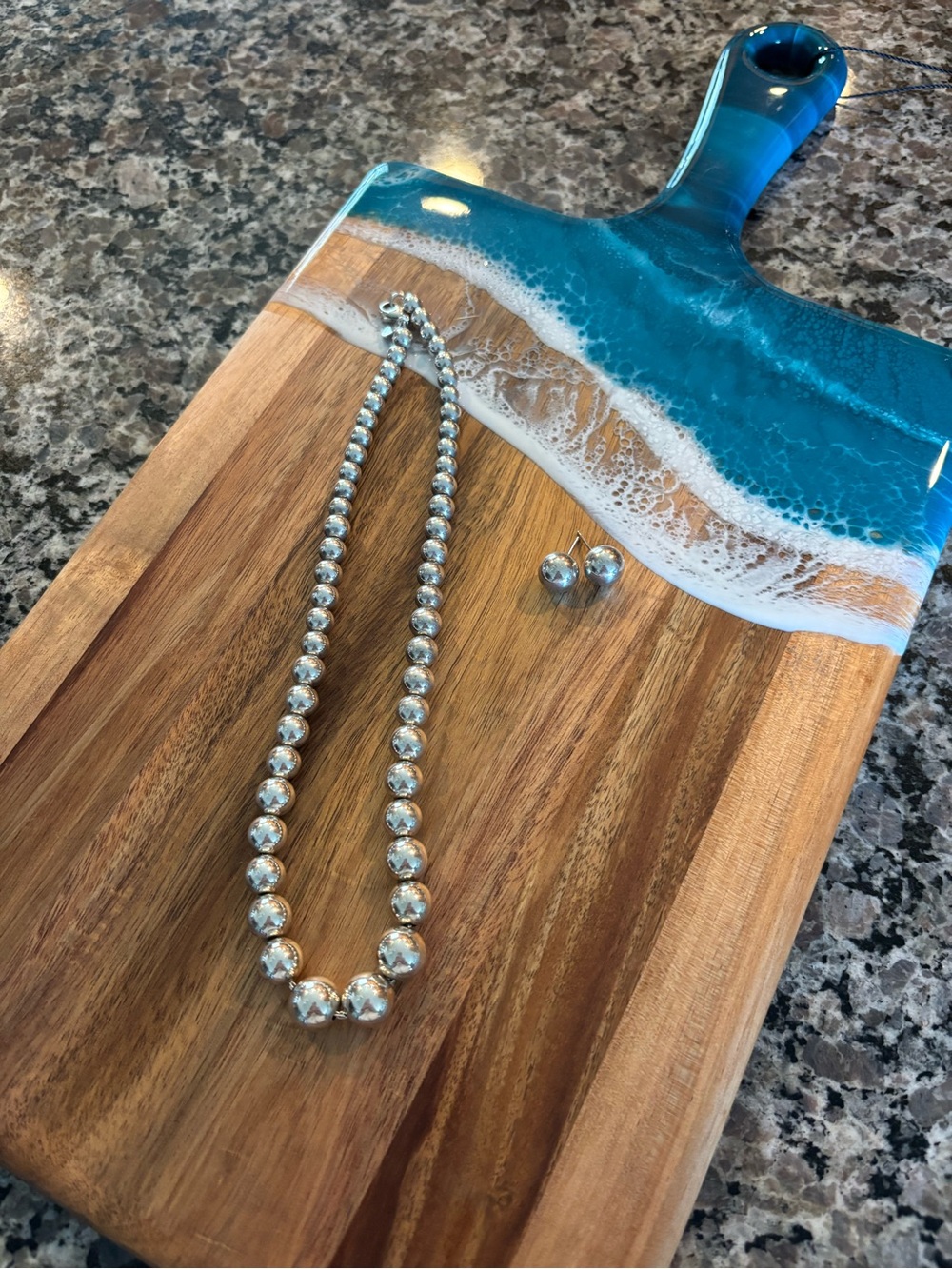 Tiffany & Co. Polished Silver Bead Necklace with Stud Earrings